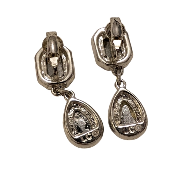 PENDENT Dangling Clip-On Blue Faux Sapphire Silver Earrings - Picture 9 of 10